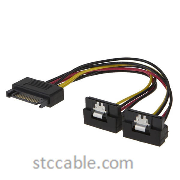 6in SATA 15 Pin Male to 2xSATA 15 Pin Down Angle Female Power Splitter Cable