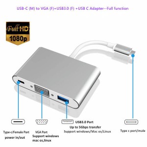 USB-C to VGA USB PD HUB Full Function