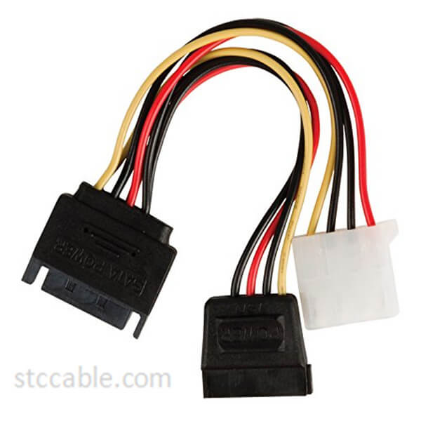 0.15m SATA 15 Pin Male to Molex Female + SATA 15 Pin Female Internal Power Adapter Cable – Multicolour