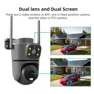 Wifi Security Dual Lens Dual Screens Home Surveillance Camera Outdoor IP66 Waterproof