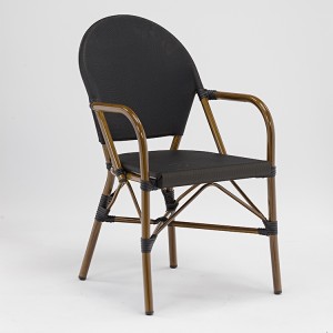 Ткань патио бамбуковая картина Штабелируемое черное кресло