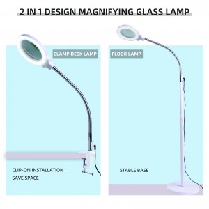 2-in-1 height adjustable real glass magnifier LED magnifying floor lamp for living room reading crafts work bench