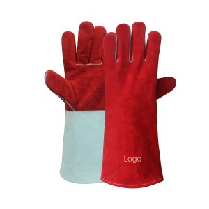Factory Wholesale Red Cow Leather Welding Gloves Split Leather High Temperature Resistant Working Gloves