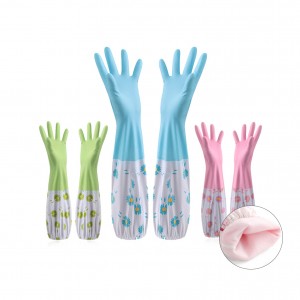 Extra Long Double Layer Warm Rubber Gloves for Kitchen Cleaning Fleece and Thick PVC Laundry Household Protective Gloves