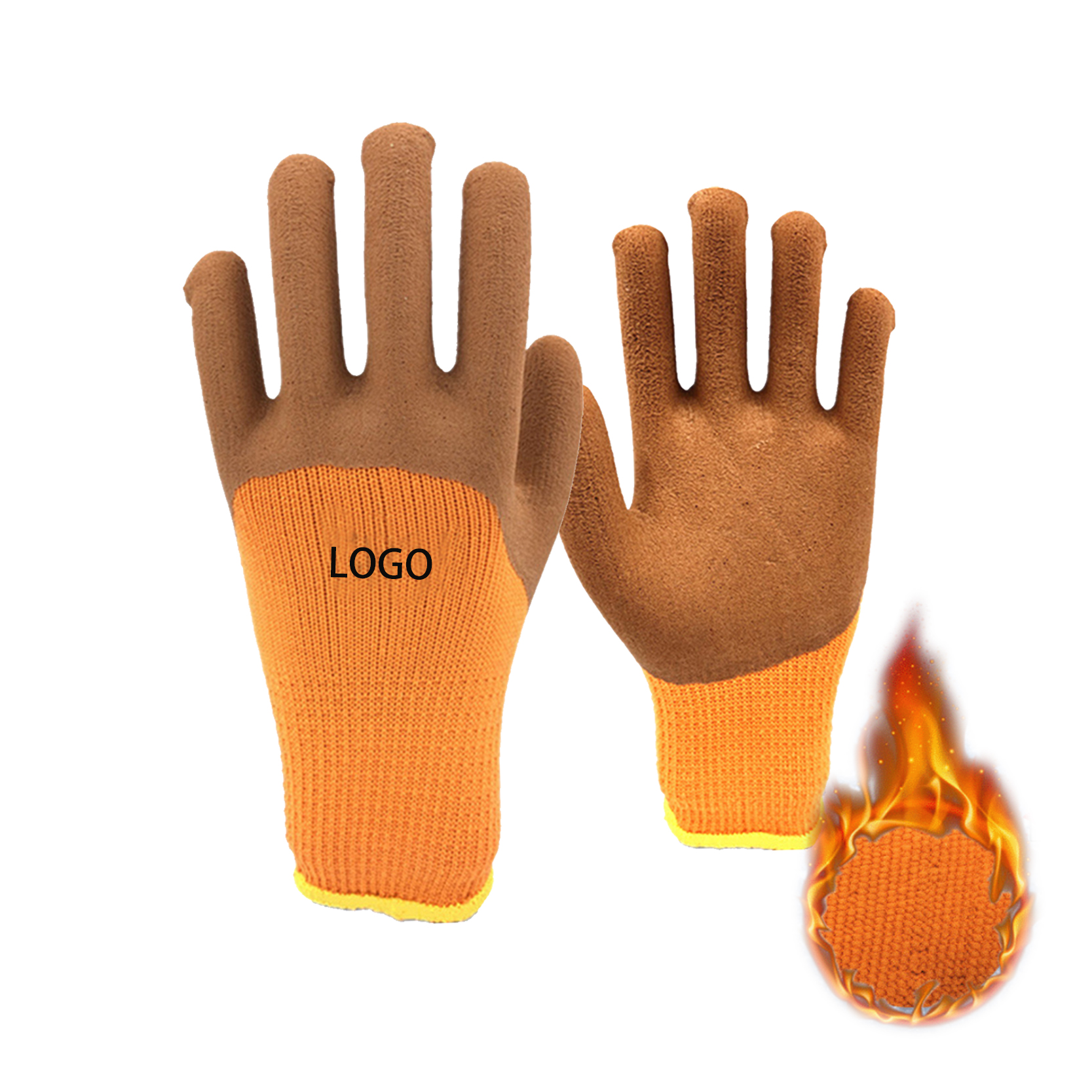 Orange Cotton Shell Napping Liner Latex Foam Coated Construction Labor Safety Work Gloves