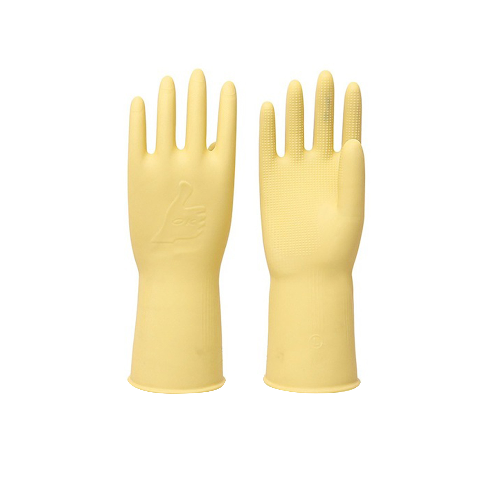 Manufacturer Wholesale Reusable Latex Household Kitchen Waterproof Dishwashing Gloves Natural Color 32cm Rubber Cleaning Gloves
