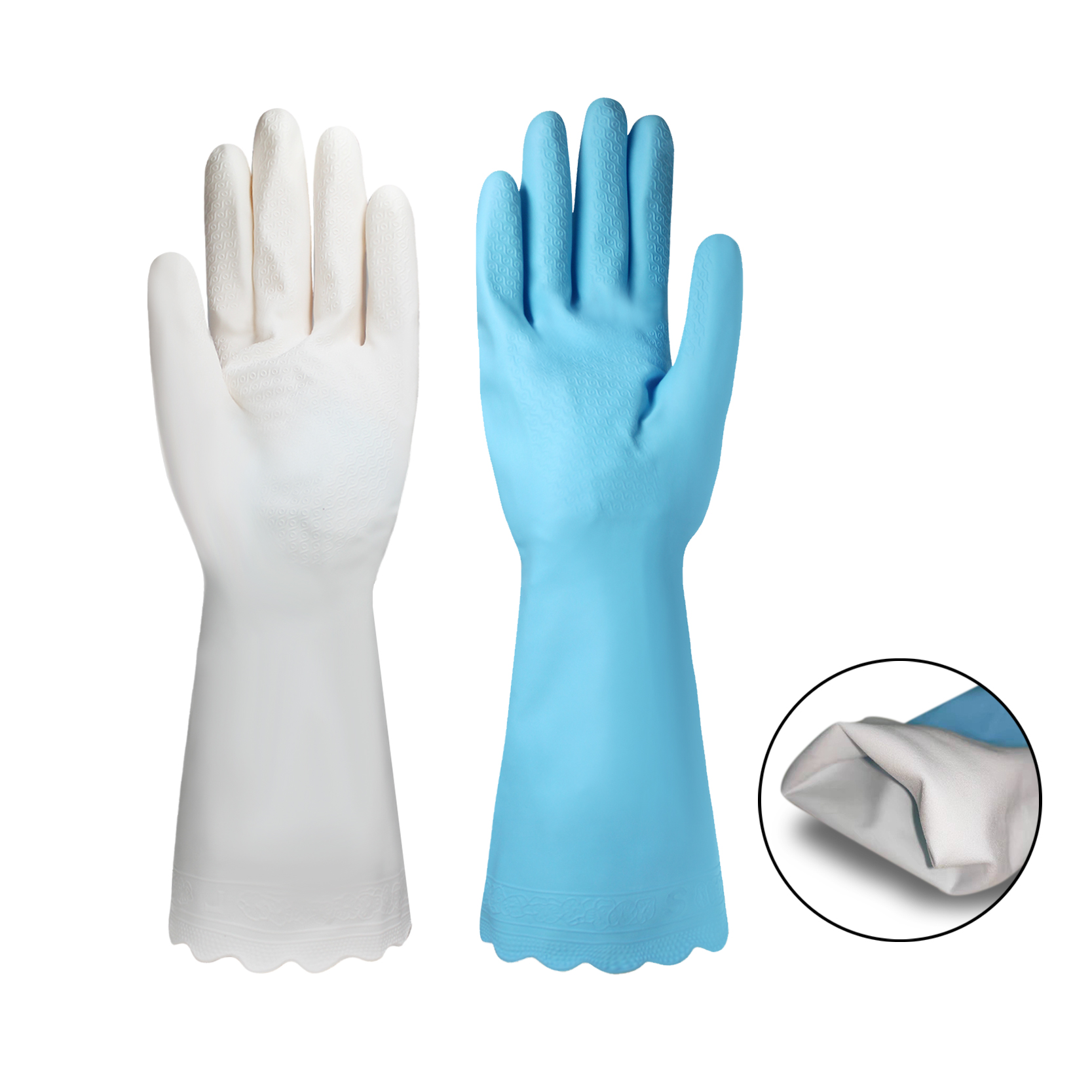 PVC Dishwashing Cleaning Gloves, Skin-Friendly, Reusable Kitchen Gloves with Cotton Flocked Liner, Non-Slip