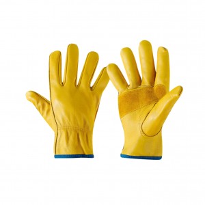 Unlined Cow Grain Leather Work and Driver Gloves with Cow Split Leather Palm Protective Labor Gloves