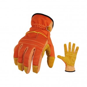 Leather Aramid Fiber Fire Safety Work Gloves Fire Fighters Gloves High Temperature Resistance Fire Proof Cow Leather Gloves