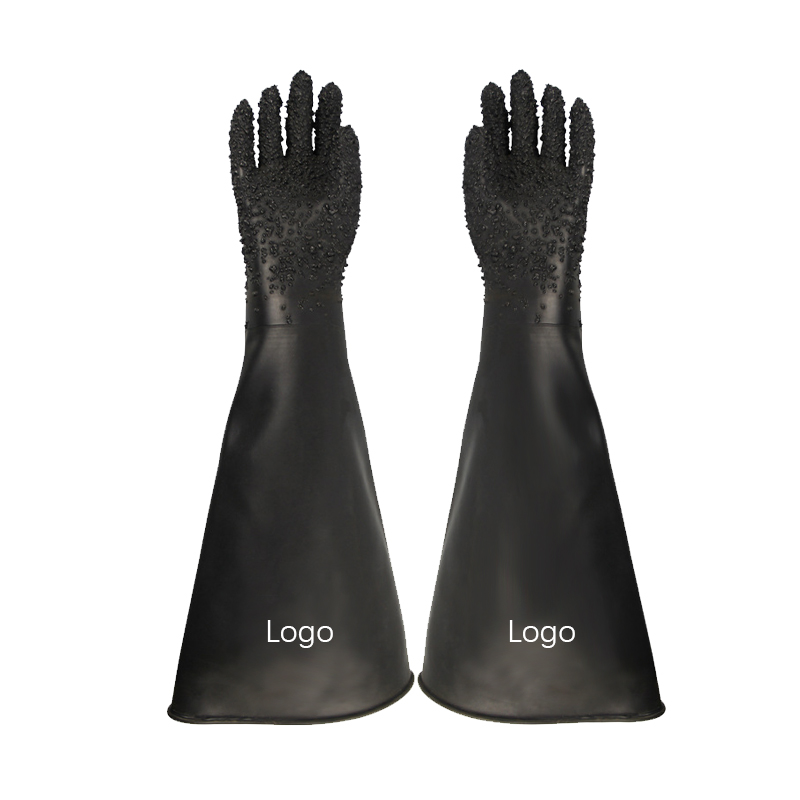 Industrial Black Latex with Particles Anti-silp Oil Resistant Acid Resistant Base Long Sandblasting Safety Protective Gloves Featured Image