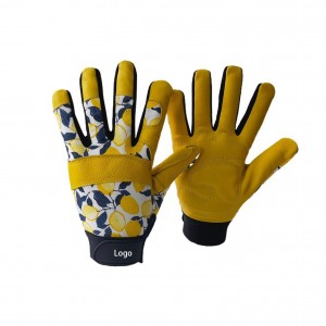 Oem Yellow Gardening Leather Work Hand Protector Gloves In Bulk Vintage Logo Printing For Construction Worker