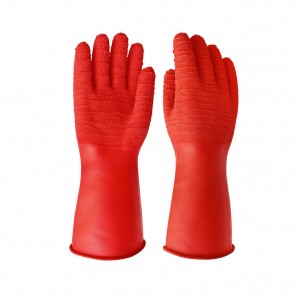 Anti Slip Mechanical Chemical Protective Red Natural Latex Glove With Wrinkle Palm Rubber Industrial Gloves
