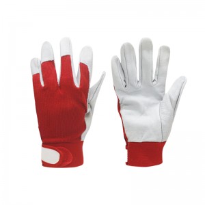 Customized Velcro Design White Red Sheepskin Split Leather Wear – resistant Gardening Safety Working Gloves for Driver