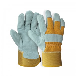 Custom Logo Designed Heavy Duty Cow Split Double Palm Leather Safety Work Hand Protect Gloves for Men