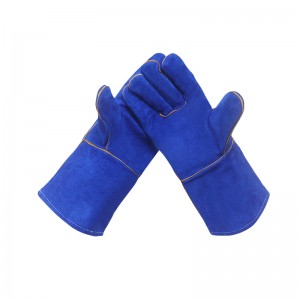 Welding Gloves Leather Heat Resistant Blue Welding Glove Wear Resistant Protective Leather Gloves