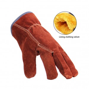 High Quality Leather Work Assembly Gloves Warm Cowhide Gloves with Velvet Lining Leather Safety Gloves