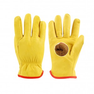 Cold Weather Premium Genuine Grain Split Leather Gloves Winter Warm Sheepskin Labor Protection Work Driver Gloves