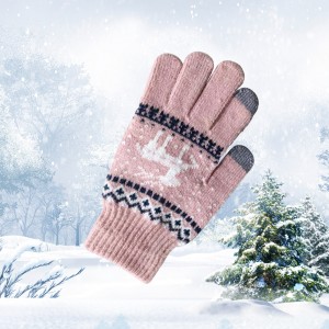 Custom Logo Winter Knit Gloves Touchscreen Warm Thermal Soft Elastic Cuff Texting Anti-slip Gloves For Women Men