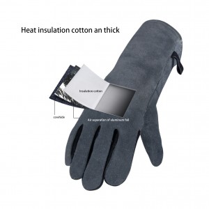 Long Leather Oven Heat Resistant BBQ Gloves High Temperature 800 Degrees Barbecue Grill Cow Split Leather Working Gloves