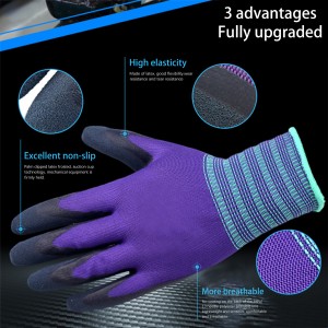 Safety Work Glove Elastic Cuffs Construction Protective Labor Latex Coated Gloves Purple Colored