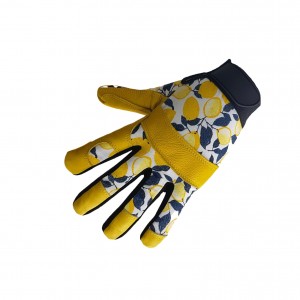 Oem Yellow Gardening Leather Work Hand Protector Gloves In Bulk Vintage Logo Printing For Construction Worker