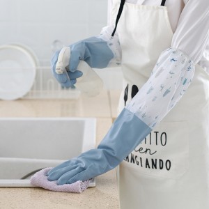 Kitchen Cleaning Fleece PVC Household Gloves Spray Flock Lined Fishscale Grip Long Cuff Rubber Gloves Manufacturer