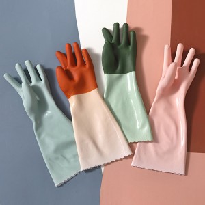 Winter Fleece-Lined Warm Household Cleaning Kitchen Dishes Laundry Gloves Two-Color Long Rubber Waterproof PVC Household Gloves