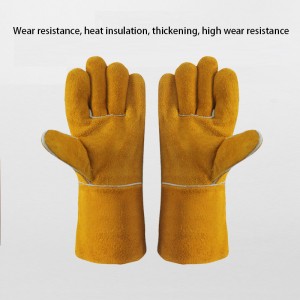 Long Yellow Leather Welding Gloves High temperature Resistance and Heat Insulation Labor Protection Welder Leather Gloves
