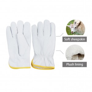 Leather Gloves with Fleece Lining Goatskin Coldproof Gloves Thickened And Padded For Warmth Ski Gardening Labour Protection Leather Gloves