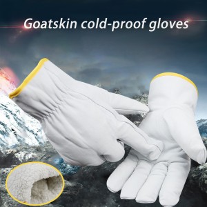 Leather Gloves with Fleece Lining Goatskin Coldproof Gloves Thickened And Padded For Warmth Ski Gardening Labour Protection Leather Gloves