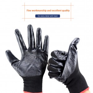Black Industrial Abrasion Slip Resistant Nylon Knit Palm Dipped Construction Garden Fishing Safety Work Nitrile Coated Gloves