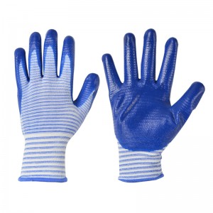 Smooth Nitrile Coated White Polyester Abrasion Resistance Gloves for Gardening Work