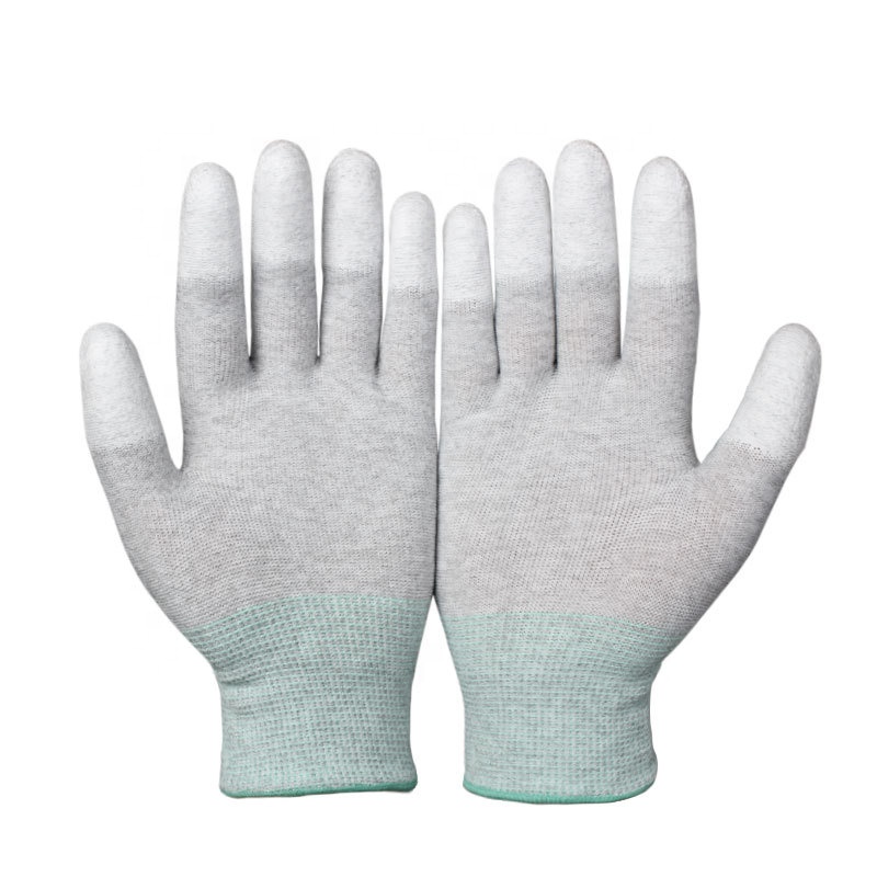 Anti-static Grey PU Coated Polyester Top Fit Gloves Work Safety
