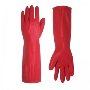 China Wholesale Extra Long Household Flock Lined Latex Rubber Safety Work Gloves for Dishwashing