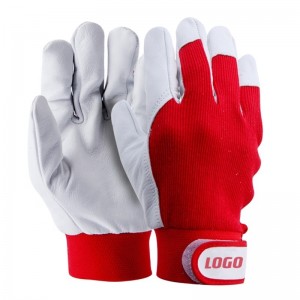 Customized White Red Cow Split Leather Safety Leather Working Gloves for Driver