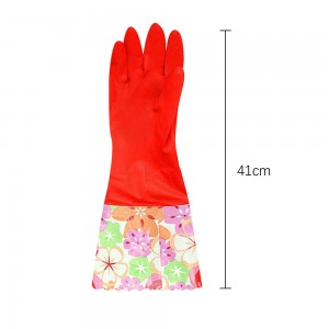 Rubber Dishwashing Gloves Non-slip Waterproof Large Long Cuff and Flock Lining Latex Household Cleaning Gloves