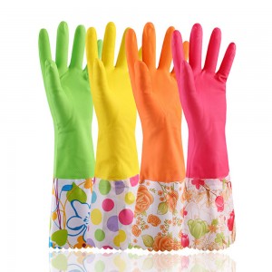 Rubber Dishwashing Gloves Non-slip Waterproof Large Long Cuff and Flock Lining Latex Household Cleaning Gloves