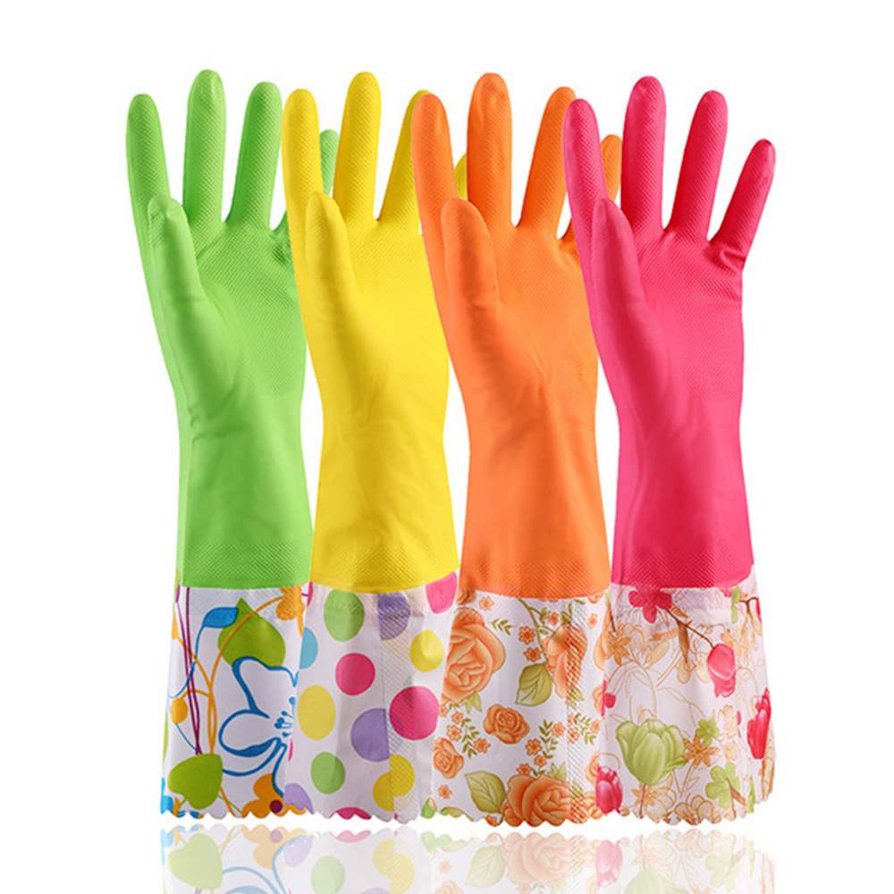 Dishwashing Gloves Large Long Cuff and Flock Lining Household Cleaning Glo ( (4)