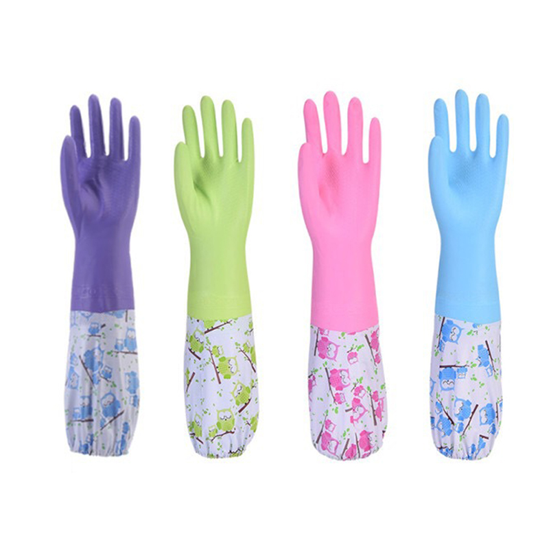 Durable Long Sleeves Winter Flannel Thickening Warm Kitchen Cleaning Dishwashing Household Gloves