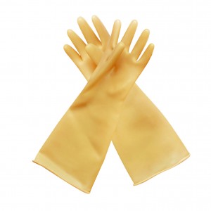 Extra Long Milky Color Latex Household Natural Rubber Cleaning Non Slip Acid and Alkali Resistant Industrial Safety Gloves