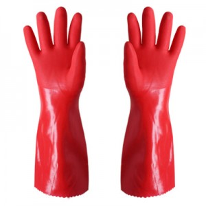 Global Hotsale Red 30cm Long Water Proof PVC Sandy Industry Finished Dipped Safety Work Gloves