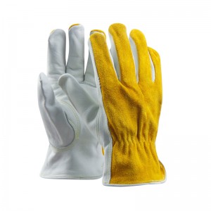 Hot Sale Yellow Shirred Elastic Back Premium Goatskin Top Grain Leather Labor Protective Driver Work Gloves