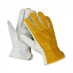 Hot Sale Yellow Shirred Elastic Back Premium Goatskin Top Grain Leather Labor Protective Driver Work Gloves
