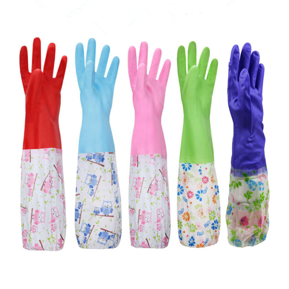 Hot Sell Long Kitchken Sleeve Gloves Fashionable PVC Household Latex Dishwashing Cleaning Gloves