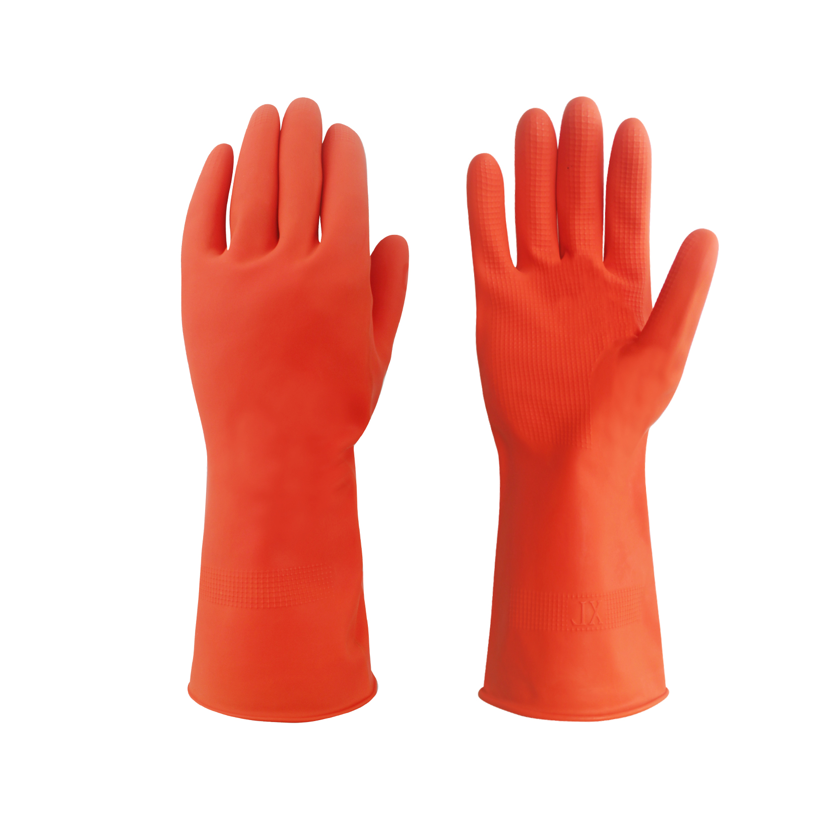 OEM Flock-Lining Household Rubber Gloves Orange Hand Latex Safety Work Gloves for Dishwashing Cleaning