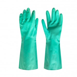 Green Diamond Texture Nitrile Chemical Resistant Gloves Reusable Heavy Duty Industrial Safety Work Gloves Without Lining