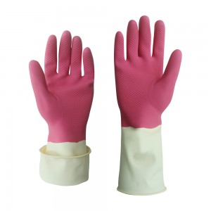 Pink White Double Color Water and Oil Resistant Household Dishwashing Cleaning Latex Safety Work Gloves