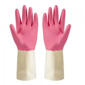 Pink White Double Color Water and Oil Resistant Household Dishwashing Cleaning Latex Safety Work Gloves