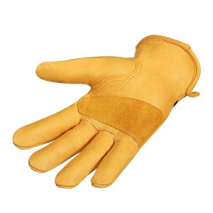 Premium Yellow Full Grain Cowhide Forklift Truck Driver Gloves with Wrist Closure Protective Leather Gardening Working Gloves