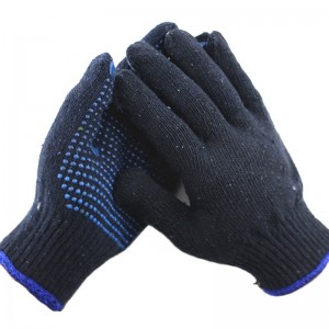 Navy Blue PVC Dotted Cotton Knitted Labor Work Safety Gloves Anti-Slip and Wear Protective Hand Gardening Gloves for Farm